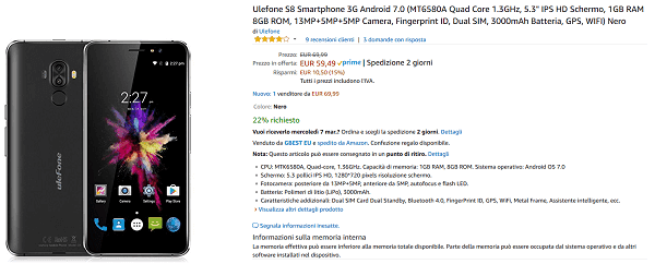 Ulefone S8 offerta Amazon