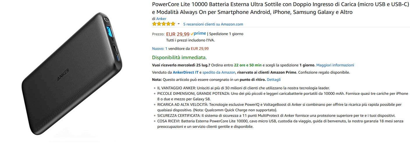 Anker PowerCore Lite 10000 recensione