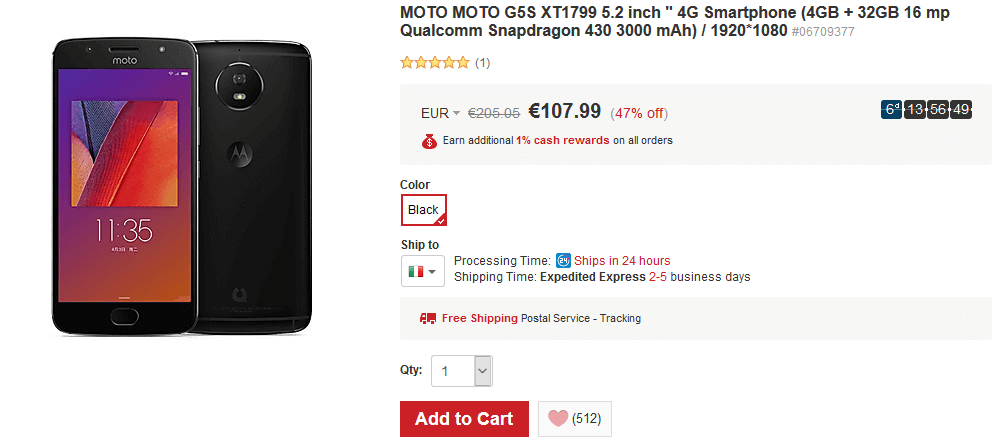 Motorola Moto G5S offerta LightInTheBox
