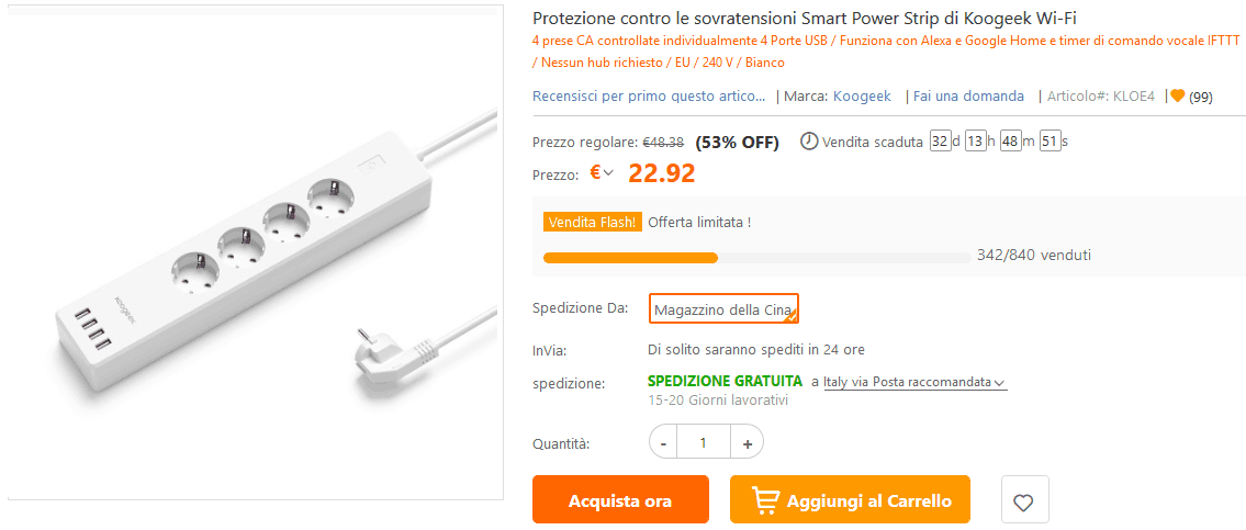 Ciabatta multipresa smart offerta TomTop