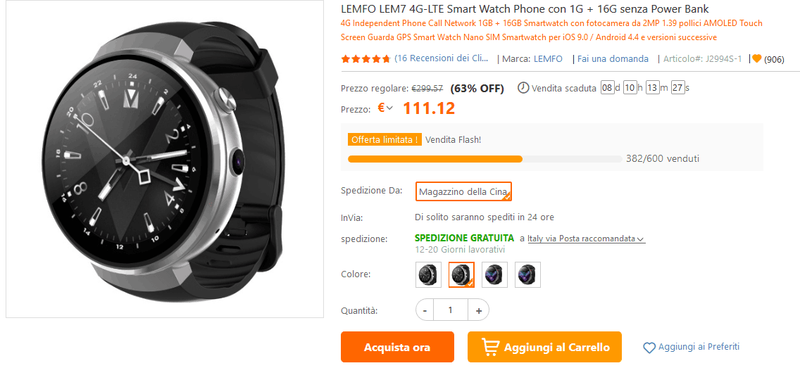 Smartwatch LTE, GPS e Android offerta TomTop