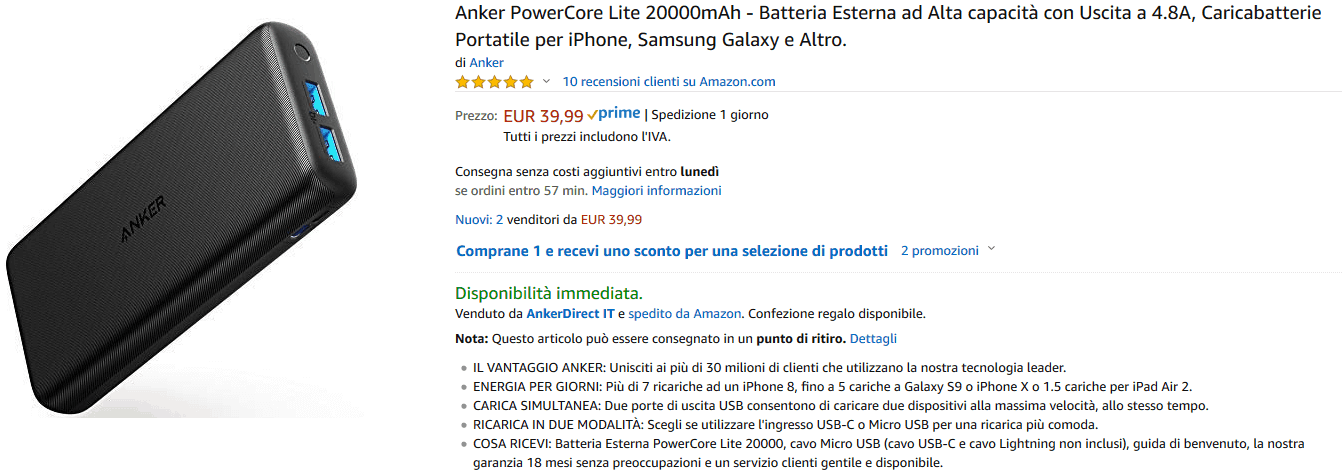 Anker PowerCore Lite 20000 recensione