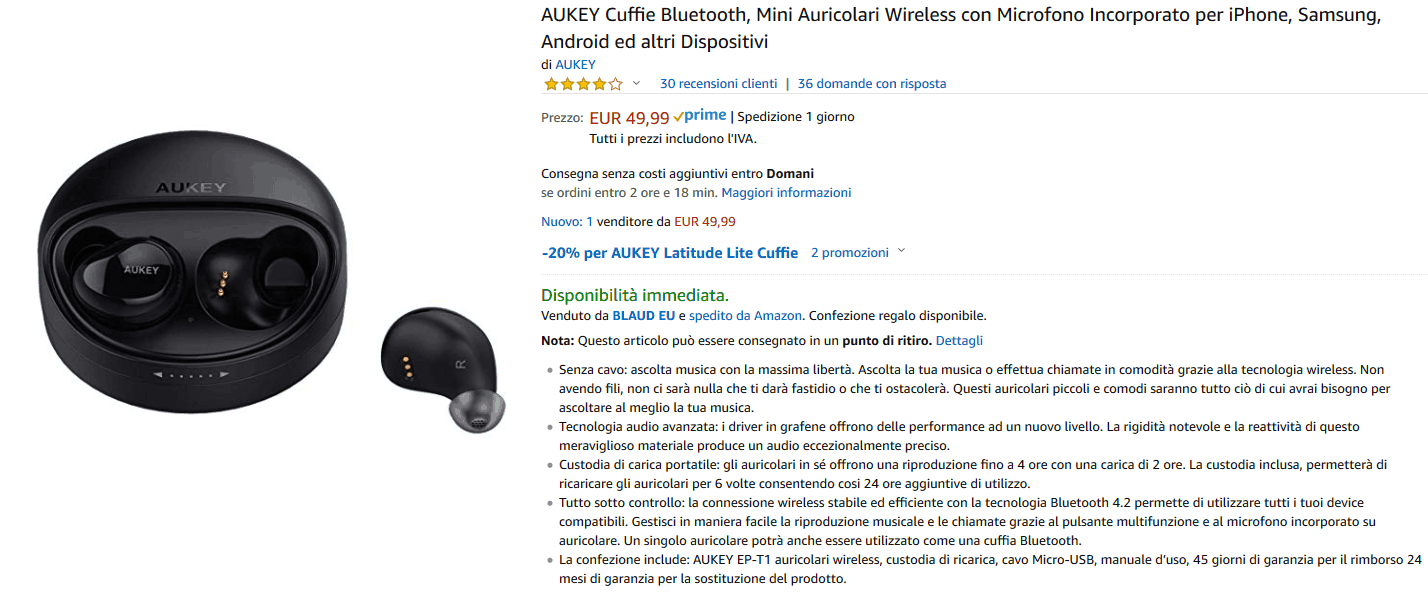 Aukey EP-T1 Auricolari true wireless recensione