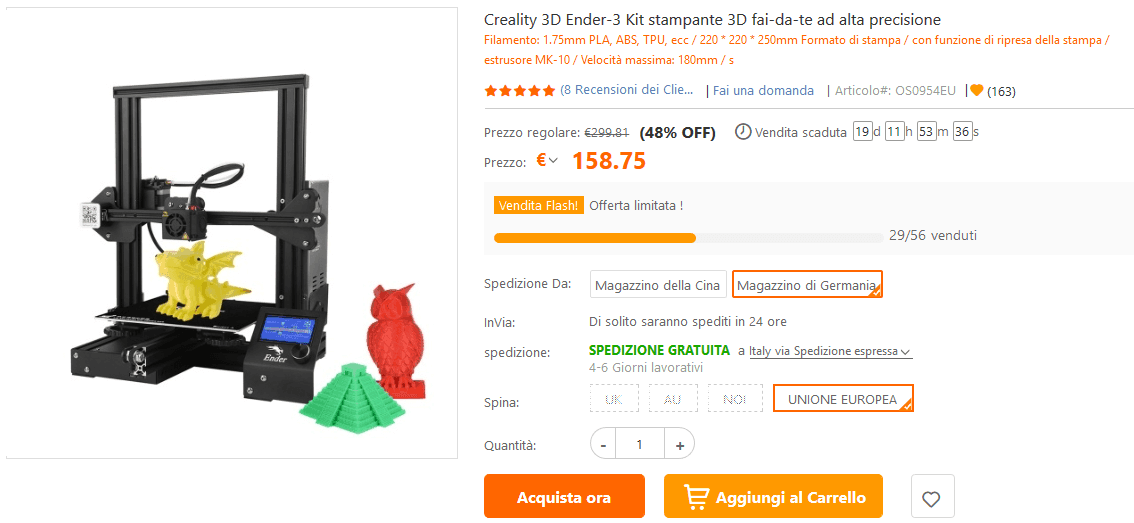 Creality 3D Ender-3 Stampante 3D offerta lampo TomTop