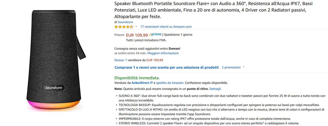 Soundcore Flare+ speaker Bluetooth recensione