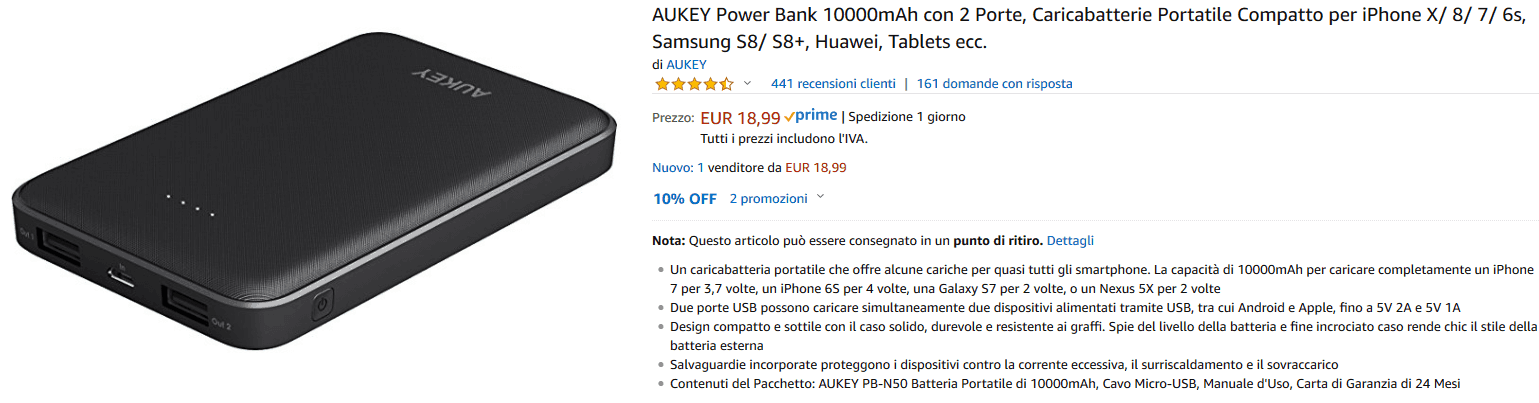 Aukey PB-N50 powerbank recensione