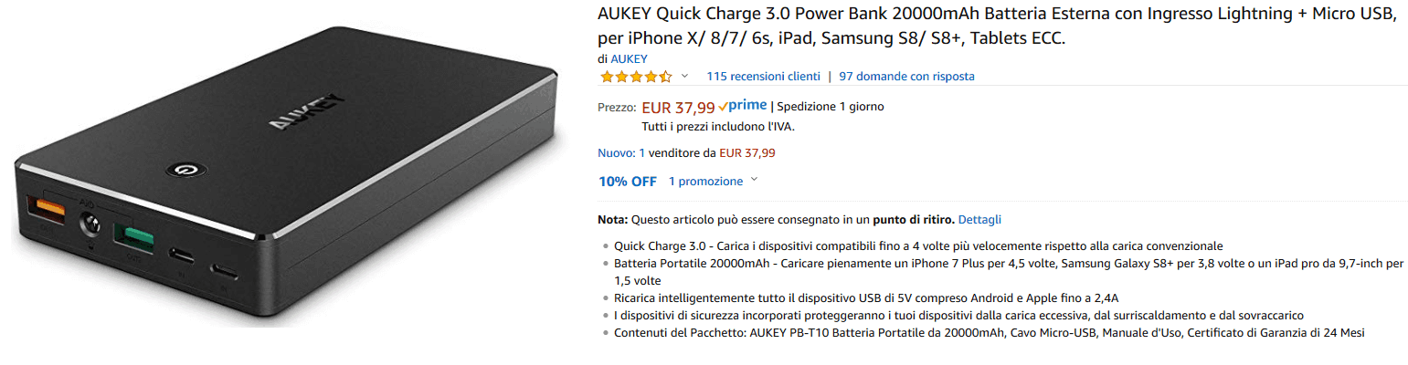 Aukey PB-T10 Powerbank recensione