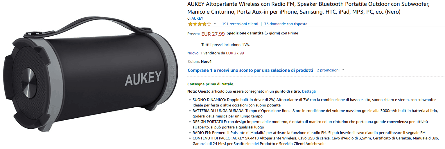 Altoparlante Bluetooth Aukey SK-M18 recensione