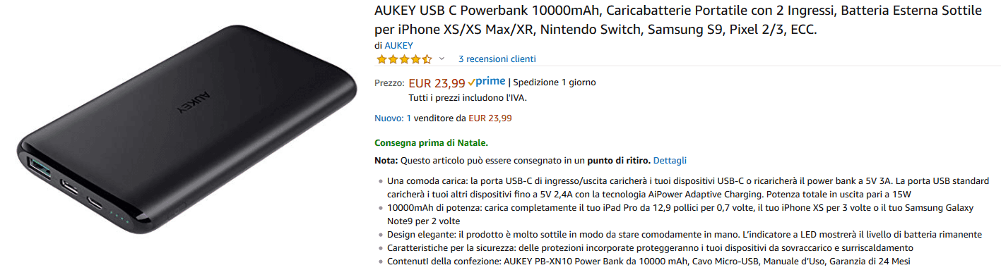 Aukey PB-XN10 Powerbank recensione