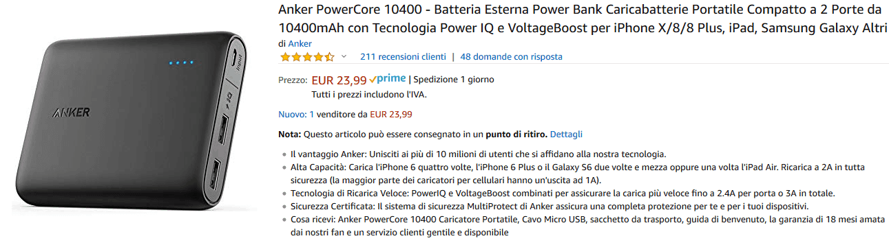 Anker PowerCore 10400 powerbank recensione