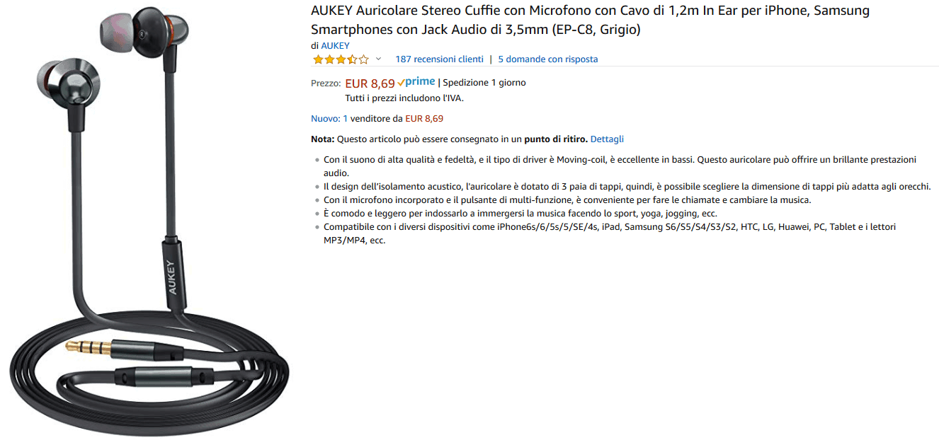 Aukey EP-C8 Auricolari a filo recensione